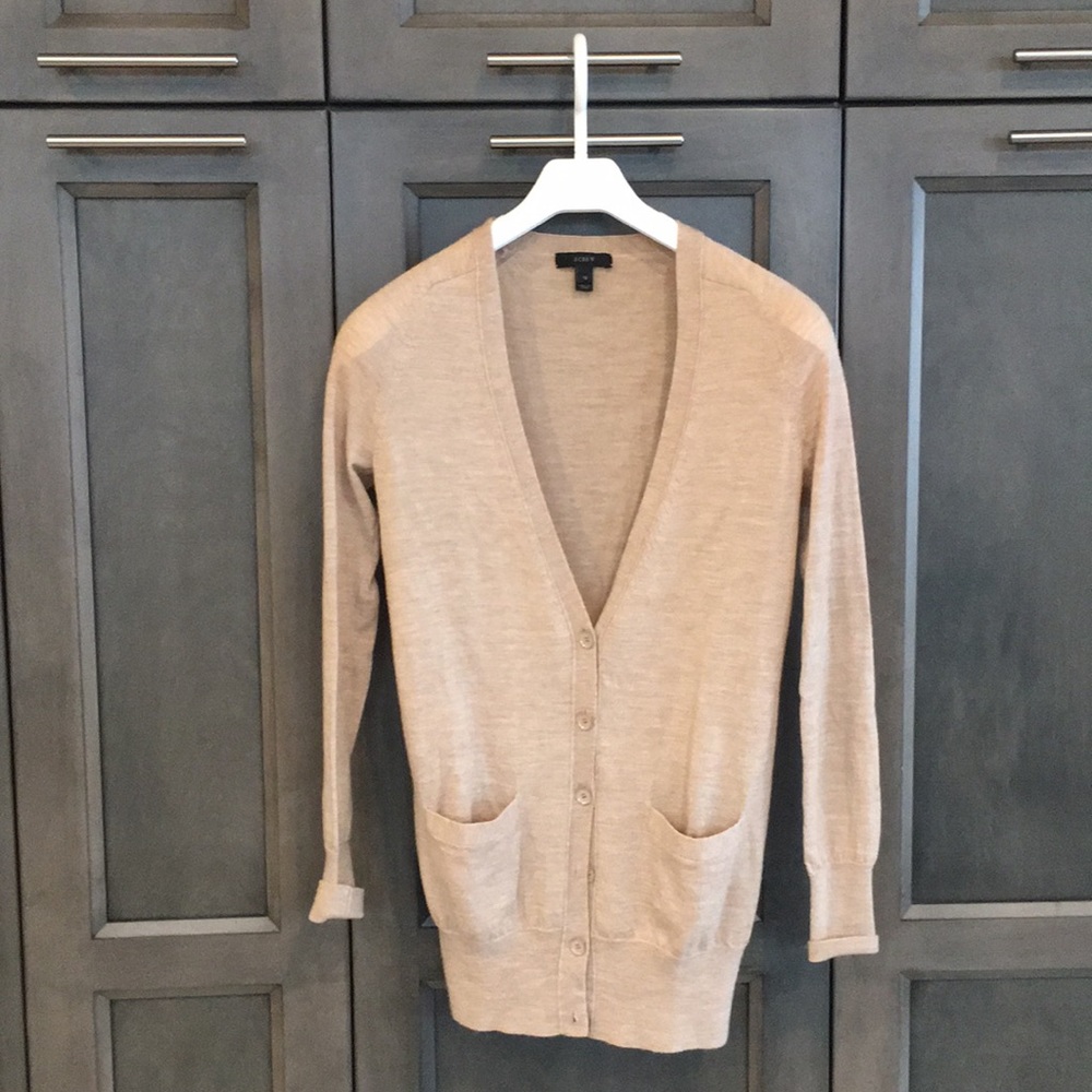 J. Crew Long Merino Wool Cardigan in Blush color